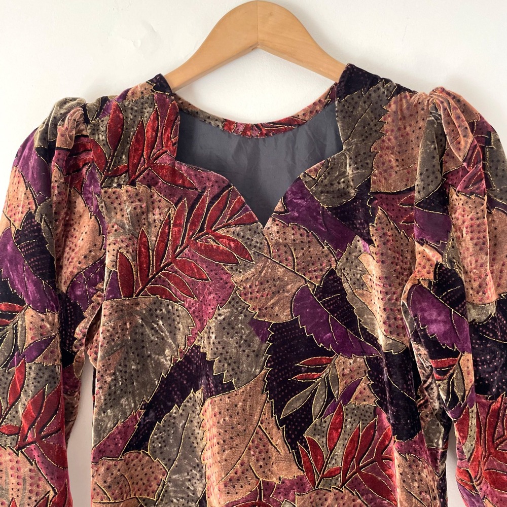 Velvet Whimsigoth Midi Tunic Dress Small Earth Tones Witchy Autumn Vintage 90s